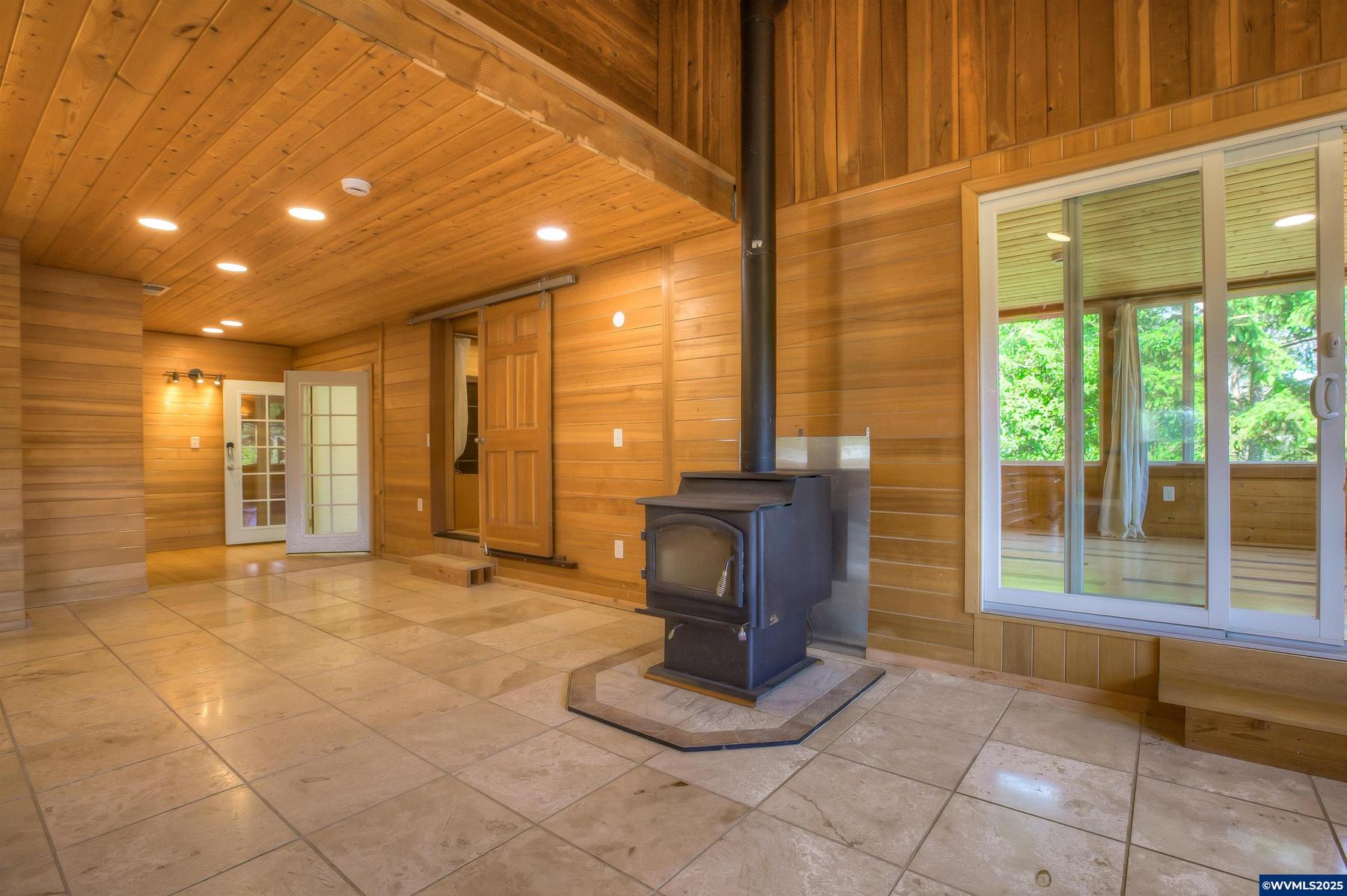 Living room with wood stove